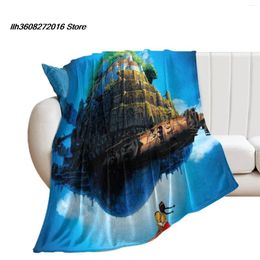 Blankets Custom Castle In The Sky Flannel Blanket Personalised Gift DIY Home Leisure Sofa Outdoor Portable Warm Bedding