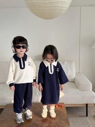 Clothing Sets Children's Set 2024 Spring Korean Brother And Sister Outfit Boys Long Sleeve Sweatshirt Suit Girls Dress Kids Tracksuit