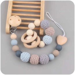 Pacifier Holders Clips# 2pcs pacifier clip elephant wood clip geometric crochet bead bag wooden tooth baby pacifier bracket dummy clip d240521