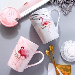 Mugs Nordic Marbling Ceramic Cup Creative Mug Female With Cover Boy Lovers Water Flamingo Coffee