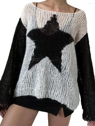 Women's Blouses Aesthetics Summer Hollow Out Knitwear Streetwear Soft Knitted Shirts Loose Star Pattern Long Sleeve Pullover Tops