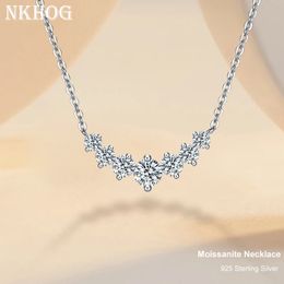 NKHOG 925 Sterling Silver Necklace For Women Round Cut D Color VVS Diamond Wedding Pendant Fine Jewelry Gift 45cm 240515