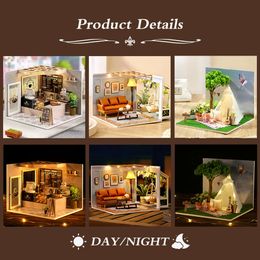 DIY Wooden Landscape Battery Powered Room Model Toys with Dust Cover Miniature Building Kit for Holiday Gifts