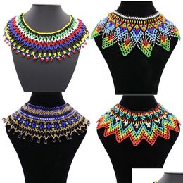 Chokers African Tribal Ethnic Colorf Beads Choker Necklace Boho Indian Bride Bib Collar Egyptian Nigeria Statement Neck Chains Jewelr Dhfth