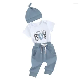 Clothing Sets Pudcoco Born Baby Boys Outfit Letters Print Short Sleeve Romper With Pants And Hat Infant Clothes 3pcs Set 0-18M