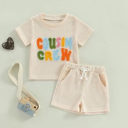 Clothing Sets Summer Children Baby Boys Outfits Fashion Colourful Fuzzy Letter Embroidery Short Sleeve T-Shirts Shorts 2Pcs Kid Clothes Set