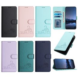 Cat PU Leather Wallet Cases For Samsung S24 Plus S23 FE S22 Ultra A05 A05S A24 A25 A34 A35 M34 M54 A55 A54 Google Pixel 9 Pro 8 8A 7 Cute Lovely ID Card Slot PU Flip Cover Pouch