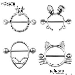 Nipple Rings 1 Pair 14G Stainless Steel Ring Shield Piercing Body Jewellery Cz Round Shape For Women Sier Plated Drop Delivery Dh1Fr