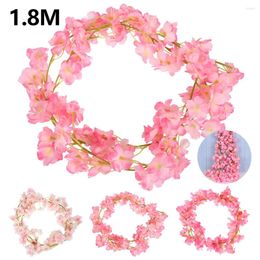 Decorative Flowers Artificial Cherry Blossom Vine 5.9ft Silk Flower Garland Faux String Hanging For Home Decor
