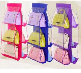 Storage Bags 6 Pocket Hanging Handbag Organiser For Wardrobe Closet Transparent Bag Door Wall Clear Sundry Shoe With Hanger Pouc