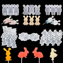 6 Styles Rabbit Lollipop Mould Multi-holes Bunny Silicone Mould Handmade Candy Chocolate Fondant Easter Featival Cake Decor Tools