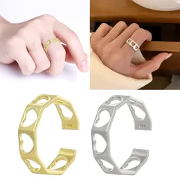 Cluster Rings Fashion Hollow Heart Ring For Women Metal Adjustable Open Vintage Geometric Finger Wedding Couple Jewelry