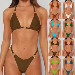 Women's Swimwear Bathing Suit String Bikini Sets Two Piece Ring Triangle Swimsuit Thongs Padded Push-Up Set Ropa De Mujer