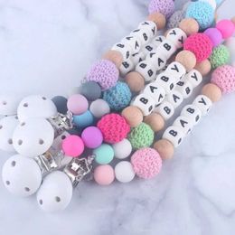 Pacifier Holders Clips# Personalized name pacifier chain soft cushion clip baby dummy stand with silicone beads baby teeth toy chewing gift d240521