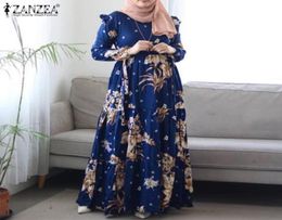 ZANZEA Casual Ruffles Maxi Sundress Vintage Floral Printed Dubai Turkey Abaya Hijab Dress Women Muslim Islamic Clothing6964868