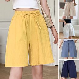 Womens Summer Shorts Long with High Waist Female Loose White Classic Knee-Length Office Wide Womens Shorts Black Candy 240521