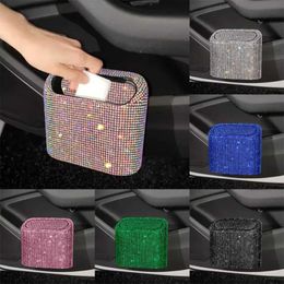 Car Organiser Bling Trash Can Auto Supplies Storage Box Bling Rhinestone Interior Accessories Square Pressing Car T240521