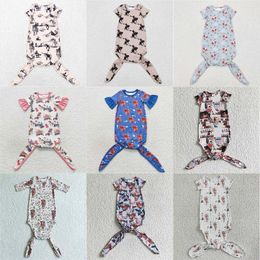 Clothing Sets Wholesale Baby Girl Western Cow Print Knotted Born Gown Horse Jumpsuit Kids Short Sleeves One-piece Romper Toddler Clothes