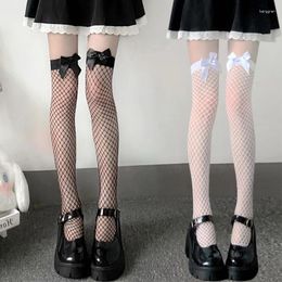 Women Socks Sexy Lace Bow Fishnet Stockings Thigh High Over Knee Nylon Long Hosiery Anime Lolita Gifts
