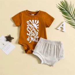 Clothing Sets Children Baby Boys Summer Bodysuits 2pcs Suit Casual Born Letter Print Short Sleeve Rompers Elastic Waist Stripe Shorts Set