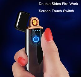 New Portable USB Rechargeable Windproof Flamless Electronic Arc Cigarette Lighters with LED Screen Touch Switch Can Custom Logo2432172
