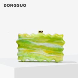 Womens Green Clutch Bag summer evening party lemon Wavy Marble print small purse Zigzag Edge handbag 2024 240520