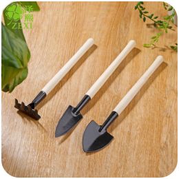 3Pcs/set Mini Garden Tool Sets Shovel Rake Spade Bonsai Tools Set Wooden Handle Garden Seed Disseminators Plant Bonsai Tools