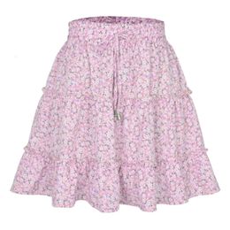 In Summer A-Line High Waist Loose Casual Floral Skirts Women Fashion Prairie Chic Female Lace-Up Sweet Beautiful Skirt 240510