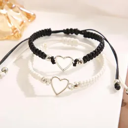 Charm Bracelets 2pcs Love Heart Couple Bracelet Adjustable Rope Drawcord For Lover Friendship Relationship Matching Wristband Jewellery