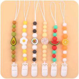 Pacifier Holders Clips# Cute fruit bead pacifier clip chain silicone chain bracket newborn pacifier chain bracket baby accessories d240522