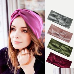 Other Fashion Accessories Europe Womens Candy Colour Veet Cross Headband Yoga Sport Elastic Headbands Ladies Face Wide Hairb Dhgarden Dhicr