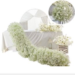 Ivory Rose White Gypsophila Baby Breath Flower Row Arrangement Wedding Backdrop Prop Table Flower Runner Event Party Floral