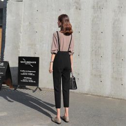 Women's Pants Suspender 2024 Autumn Spring Korean Style Loose Suit Professional Harem Cropped Side Zippe