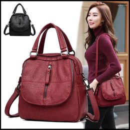 Backpack Style Brand Leather Women's School Bag Casual For Girls Double Zipper Leisure Shoulder Bags 2024