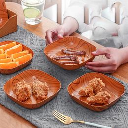 Plates Kitchen Wood Grain Plastic Square Plate Flower Pot Tray Cup Pad Spit Bone Dish Serving