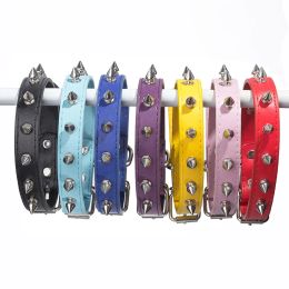 Leather Cat Collar Anti-Bite Studded Cat Collar with Spikes Adjustable Pet Collar for Small Dogs Puppy Kitten Pet Accessories