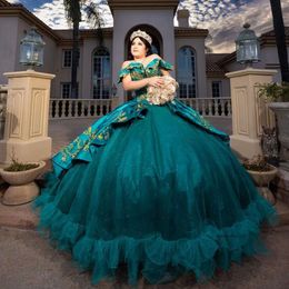 Emerald Green Quinceanera Dress 2024 Ruffles Beads Appliques Princess Ball Gowns Birthday Party Prom Dresses Vestidos De 15 Anos 0521