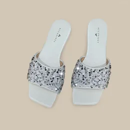 Casual Shoes Womens Flat Sandals Fashion Sparkly Slides Black White Silver Open Toe Slide Glitter Bling Sandal For Summer