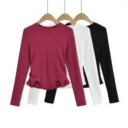 Women's T Shirts 2024 Spring/Summer Fashion And Temperament Solid Colour Sexy Tight Long Sleeved T-shirt Top