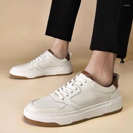 Casual Shoes Fashion Trend Mens Genuine Leather Lace Up Breathable White Oxfords Waterproof Men's Flats