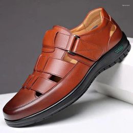 Sandals Summer Men Cosy Hollow Non-slip Soft Cool Flats Breathable All-match Classic Wearable Fashion Casual Leather