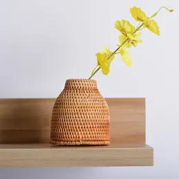 Vases Rattan Flower Vase Ceramic Plant Holder With Natural Woven Basket