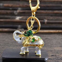 Keychains Lanyards EASYA New Design 3D Enamel Elephant Keychain Craft Keyholder Fashion Crystal Animal Bag Pendant Keyring Unique Jewelry Gift Q240521