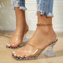 Dress Shoes 2024 Women Slippers Plus Size Fashion PVC Transparent Heels Sandals Woman Pumps Slippers Ladies Clear High Heels Summer Slides H240521