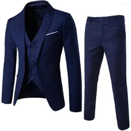 Men's Suits Men Vest Suit Coat Pants Formal Business Style Slim Fit Straight Turn-down Collar Long Silky Anti-wrinkle Groom Wedding