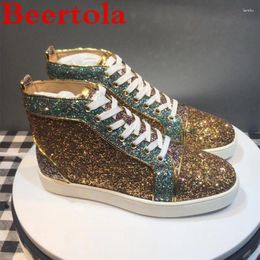 Casual Shoes Sequined Cloth Men's High Top Flats Men Mixed Color Leisure For Hip Hop Glitter Zapatillas Hombre