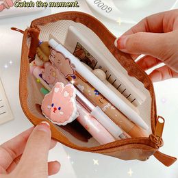 Transparent Mesh Pencil Case Cute Bear Brown Pouches Stationery Student Pencil Bag Large Capacity Storage Kawaii Bag