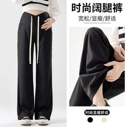 Drawstring Across V Belly Maternity Pants Wide Leg Loose Straight Clothes for Pregnant Women 2024 Summer Fashion Youth Pregnancy L2405