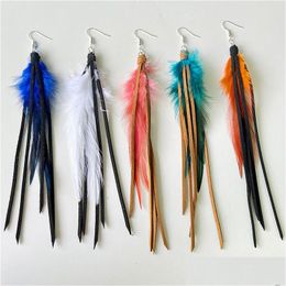 Dangle & Chandelier Bohemina Tribe Natural Feather Earrings Retro E Rope Long Tassel Drop Delivery Jewellery Dhgarden Dhbqy