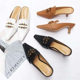 vintage Designer Women Middle fashion metal buckle square toe sandals Flip Flops outdoors Non-slip hig 07a